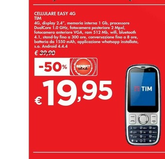 Bennet TIM Easy 4G 6,1 cm (2.4") 0,5 GB 2 GB SIM singola Micro-USB Blu, Argento Android 4.4.4 1550 mAh offerta
