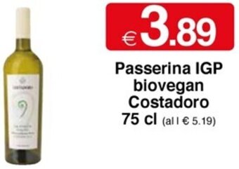 Sì con te Passerina IGP biovegan Costadoro 75 cl offerta