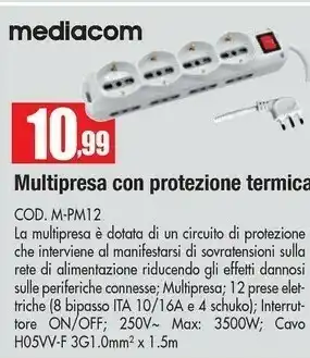 Vobis Mediacom M-PM12I Prolunghe E Multiple Interno 12 Presa(e) AC Nero offerta
