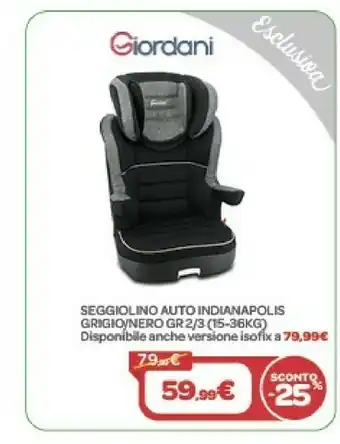 Bimbo Store Giordani Seggiolino Auto Indianapolis Grigio offerta