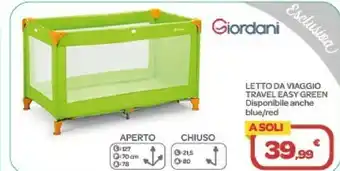 Bimbo Store Giordani Letto Da Viaggio Travel Easy Green offerta