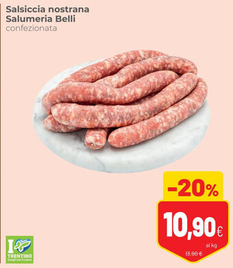 Salsiccia nostrana Salumeria Belli confezionata