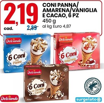Eurospin Dolciando coni panna/amarena/vaniglia e cacao, 6 pz offerta