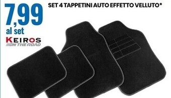 Eurospin Keiros set 4 tappetini auto effetto velluto offerta