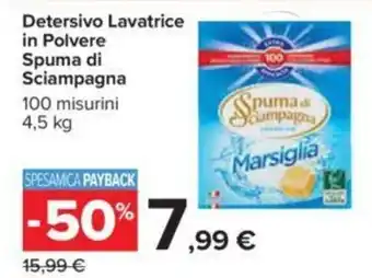 Carrefour Detersivo Lavatrice in Polvere Spuma di Sciampagna 100 misurini 4,5 kg offerta