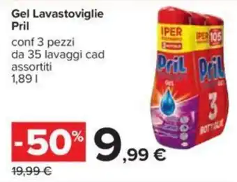 Carrefour Gel Lavastoviglie Pril conf 3 pezzi da 35 lavaggi cad assortiti 1,89 l offerta