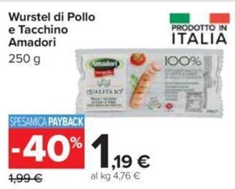 Carrefour Wurstel di Pollo e Tacchino Amadori 250 g offerta