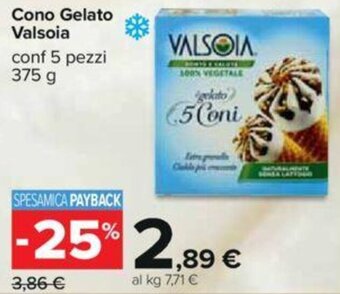 Carrefour Cono Gelato Valsoia conf 5 pezzi 375 g offerta