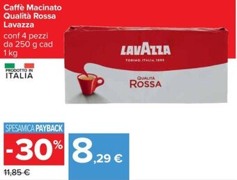 Carrefour Caffè Macinato Qualità Rossa Lavazza conf 4 pezzi da 250 g cad 1 kg offerta