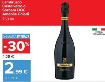 Carrefour Lambrusco Castelvetro o Sorbara DOC Amabile Chiarli 750 ml offerta
