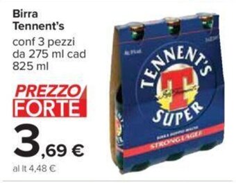 Carrefour Birra Tennent's conf 3 pezzi da 275 ml cad 825 ml offerta