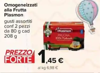Carrefour Omogeneizzati alla Frutta Plasmon 208 g offerta