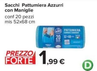 Carrefour Sacchi Pattumiera Azzurri con Maniglie conf 20 pezzi mis 52x68 cm offerta