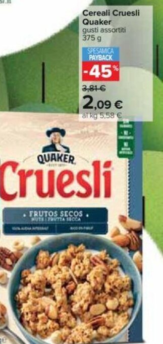 Carrefour Cereali Cruesli Quaker gusti assortiti 375 g offerta