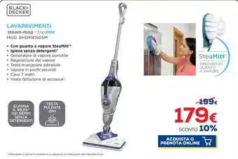 Euronics BLACK DECKER LAVAPAVIMENTI steam-mop+SteaMitt MOD. BHSM1615DSM offerta