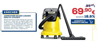 Euronics KÄRCHER ASPIRATORE SOLIDO-LIQUIDO KWD 3 V-17/4/20 F offerta