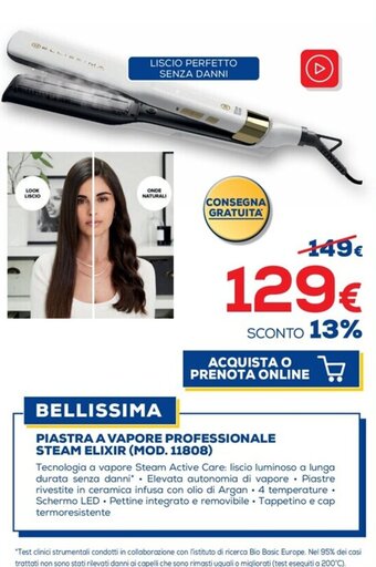 Euronics BELLISSIMA PIASTRA A VAPORE PROFESSIONALE STEAM ELIXIR (MOD. 11808) offerta