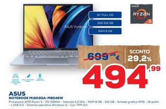 Euronics ASUS NOTEBOOK M1603QA-MB046W offerta