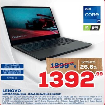Euronics LENOVO NOTEBOOK GAMING - IDEAPAD GAMING 3 (16IAH7) offerta