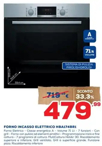 Euronics FORNO INCASSO ELETTRICO HBA174BR1 offerta