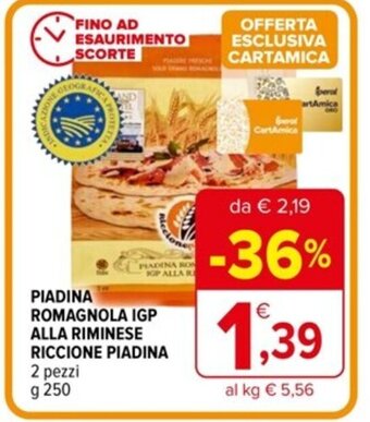 Iperal PIADINA ROMAGNOLA IGP ALLA RIMINESE RICCIONE PIADINA 2 pezzi g 250 offerta