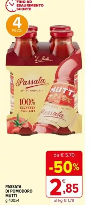 Iperal PASSATA DI POMODORO MUTTI g 400x4 offerta