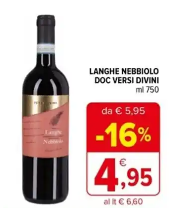 Iperal LANGHE NEBBIOLO DOC VERSI DIVINI ml 750 offerta
