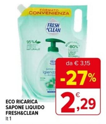 Iperal ECO RICARICA SAPONE LIQUIDO FRESH&CLEAN lt 1 offerta