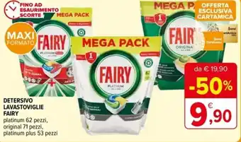 DETERSIVO LAVASTOVIGLIE FAIRY platinum 62 pezzi, original 71 pezzi, platinum plus 53 pezzi