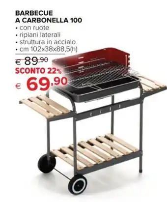BARBECUE A CARBONELLA 100 • con ruote • ripiani laterali cm 102 x 38 x 88,5 (h)