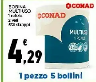 Conad Conad Bobina Multiuso 1 Rotole 2 Veli 530 Strappi offerta