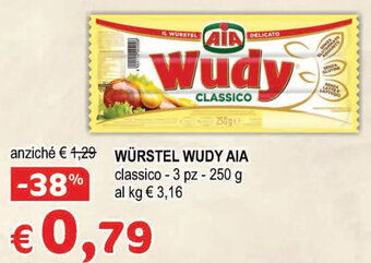 Crai WÜRSTEL WUDY AIA classico -3 pz - 250 g offerta
