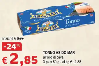Crai TONNO AS DO MAR all'olio di oliva 3 pz x 80 g offerta