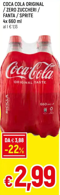 Famila Market COCA COLA ORIGINAL /ZERO ZUCCHERI / FANTA / SPRITE 4x 660 ml offerta