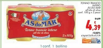 Conad Asdomar ASdoMAR - Tonno Trancio Intero all'Olio d'Oliva 200 g(ml) offerta