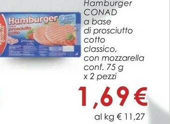 Conad Conad - Hamburger A Base Di Prosciutto Cotto E Mozzarella 150 G(ml) offerta