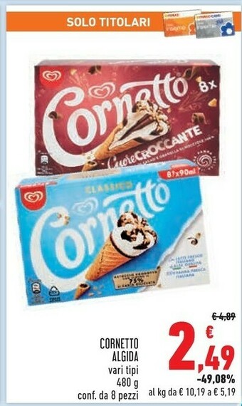 Conad Algida Cornetto Classico Formato Speciale 480 G(ml) offerta