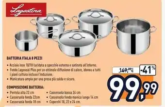 Unieuro Lagostina batteria itala 8 pezzi offerta