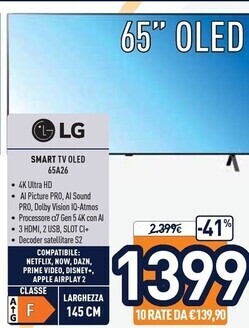 Unieuro Lg smart tv oled 65a26 offerta