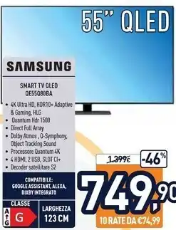 Unieuro Samsung smart tv qled qe55q80ba offerta