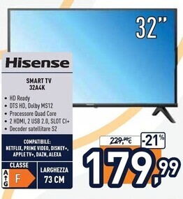Unieuro Hisense smart tv 32a4k offerta