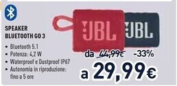 Unieuro Jbl speaker bluetooth go 3 offerta