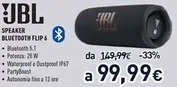Unieuro Jbl speaker bluetooth flip 6 offerta