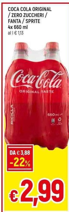 Galassia COCA COLA ORIGINAL / ZERO ZUCCHERI / FANTA / SPRITE 4x 660 ml offerta