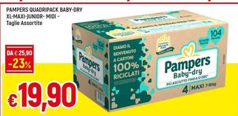 PAMPERS QUADRIPACK BABY-DRY XL-MAXI-JUNIOR- MIDI - Taglie Assortite