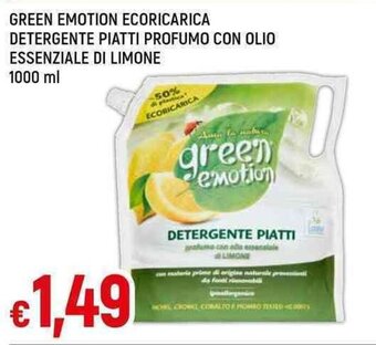Galassia GREEN EMOTION ECORICARICA DETERGENTE PIATTI PROFUMO CON OLIO ESSENZIALE DI LIMONE 1000 ml offerta