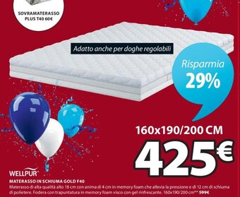 JYSK WELLPUR MATERASSO IN SCHIUMA GOLD F40 offerta