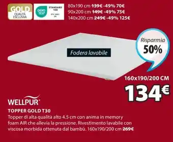 JYSK WELLPUR TOPPER GOLD T30 offerta