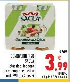 Conad Saclà Condiverde Riso Classico Gusto Ricco 580 G(ml) offerta