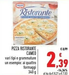 Conad Cameo Pizza Ai Quattro Formaggi Ristorante 340 G(ml) offerta